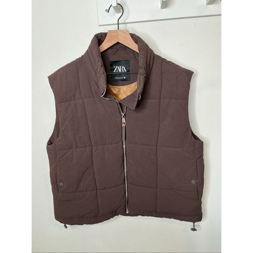 Zara Oversized Puffer Vest | Brown in Medium